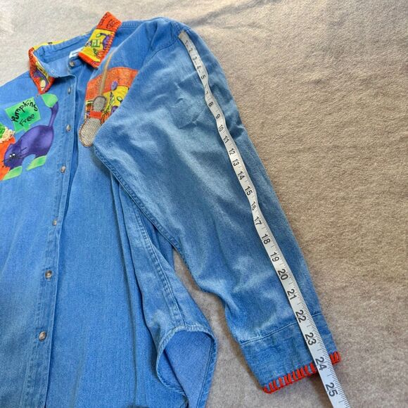 Vtg Shane Lee blue denim Halloween applique button up shirt Womens 2XL (fits XL) - Picture 7 of 8
